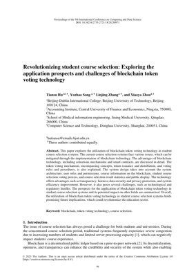 PDF Belge Kapağı - Öğrenci Ders Seçimi için Blok Zincir Token Oylama: Uygulamalar ve Zorluklar