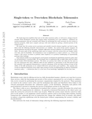 Capa do documento PDF - Tokenômica de Blockchain: Análise Comparativa de Sistemas de Token Único versus Dois Tokens com Mecanismo de Recompensa Quantitativa